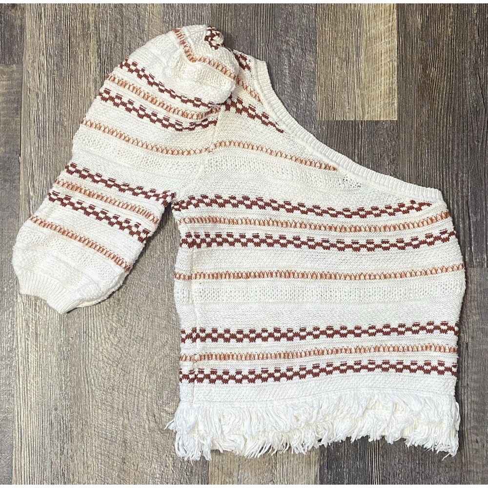 House of Harlow 1960 One Shoulder Cropped Knit Fringe Sweater Boho Small - Picture 2 of 8